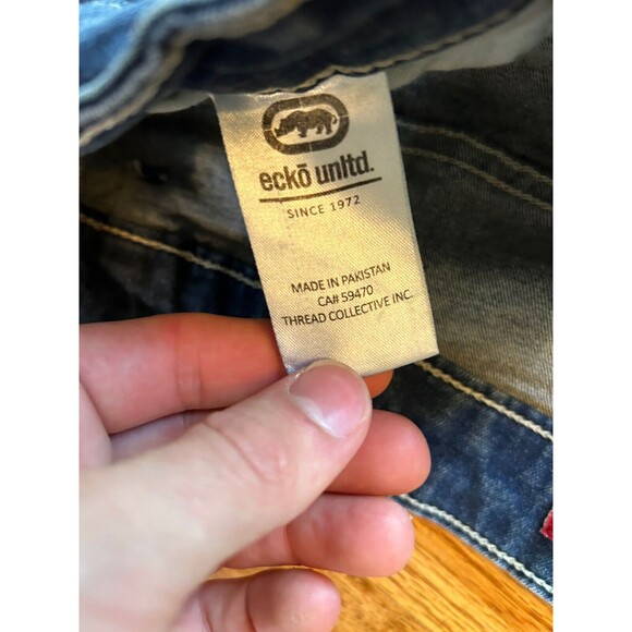 Ecko Unltd Stretchy Athletic Men Size 40 (Measure 40x34) Dark Denim Faded Jeans - Picture 8 of 9